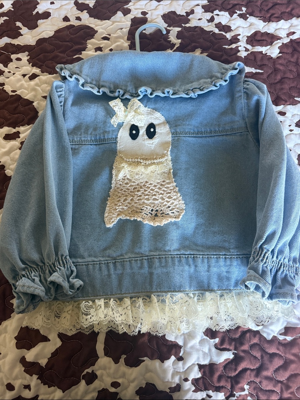 Toddler Light Blue Denim Jacket with Lace Ghost Applique